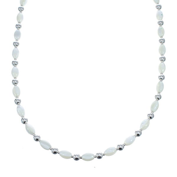 Sterling Silver Mother Of Pearl Bead Necklace AX121618